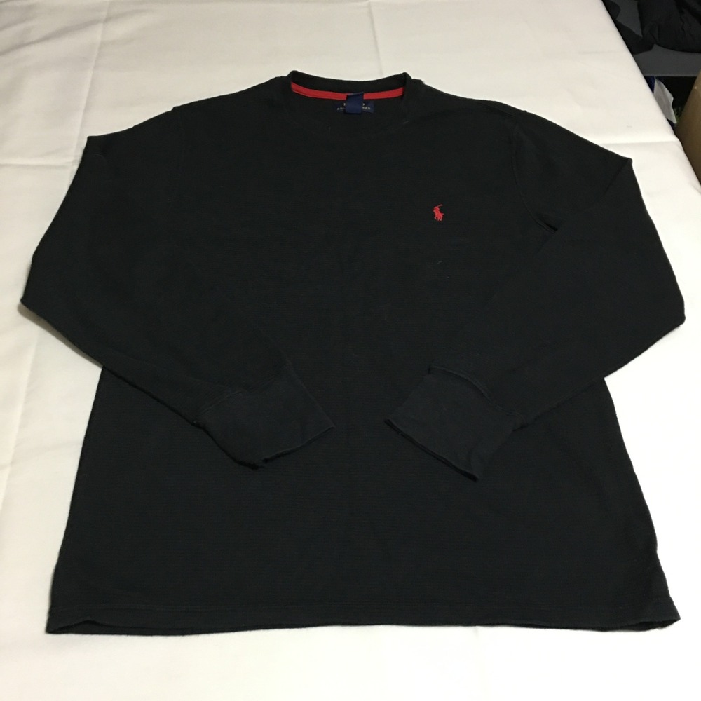 Polo Ralph Lauren Waffle Knit Thermal Top Mens Large Black Long Sleeve Crewneck